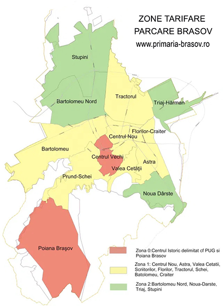 Primaria Brasov - Abonamente Parcare, Harta Zone Parcare
